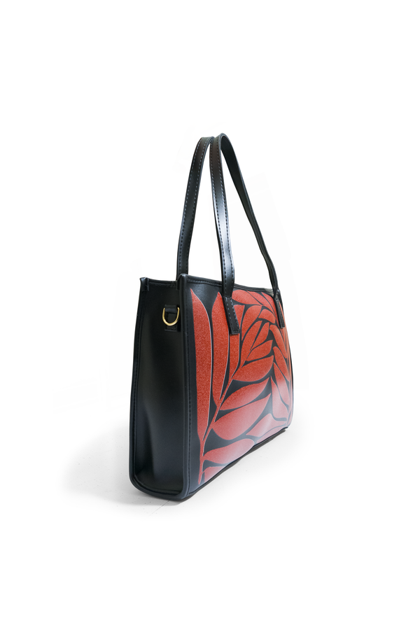 Black & Red Premium Leather Tote Bag