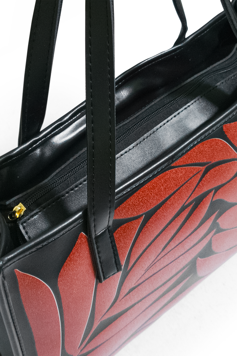 Black & Red Premium Leather Tote Bag